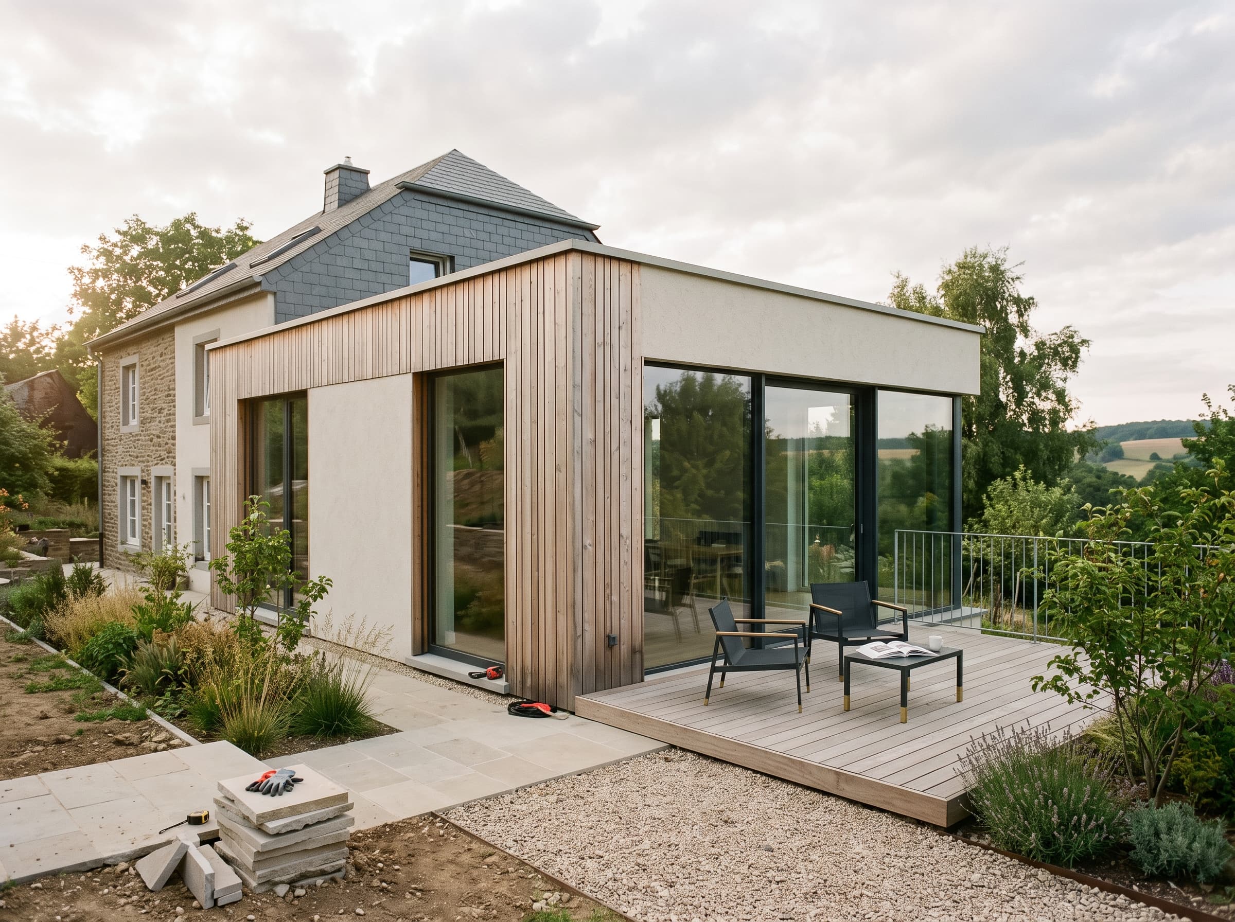 Extension contemporaine raccordée à une maison existante à Mamer